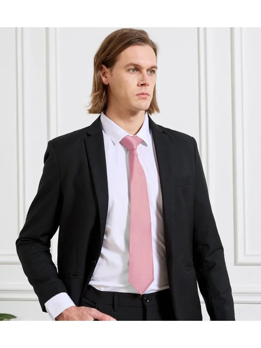 Men Blush Pink Solid Microfiber Plain Formal Silk Necktie For Business Dress Tie